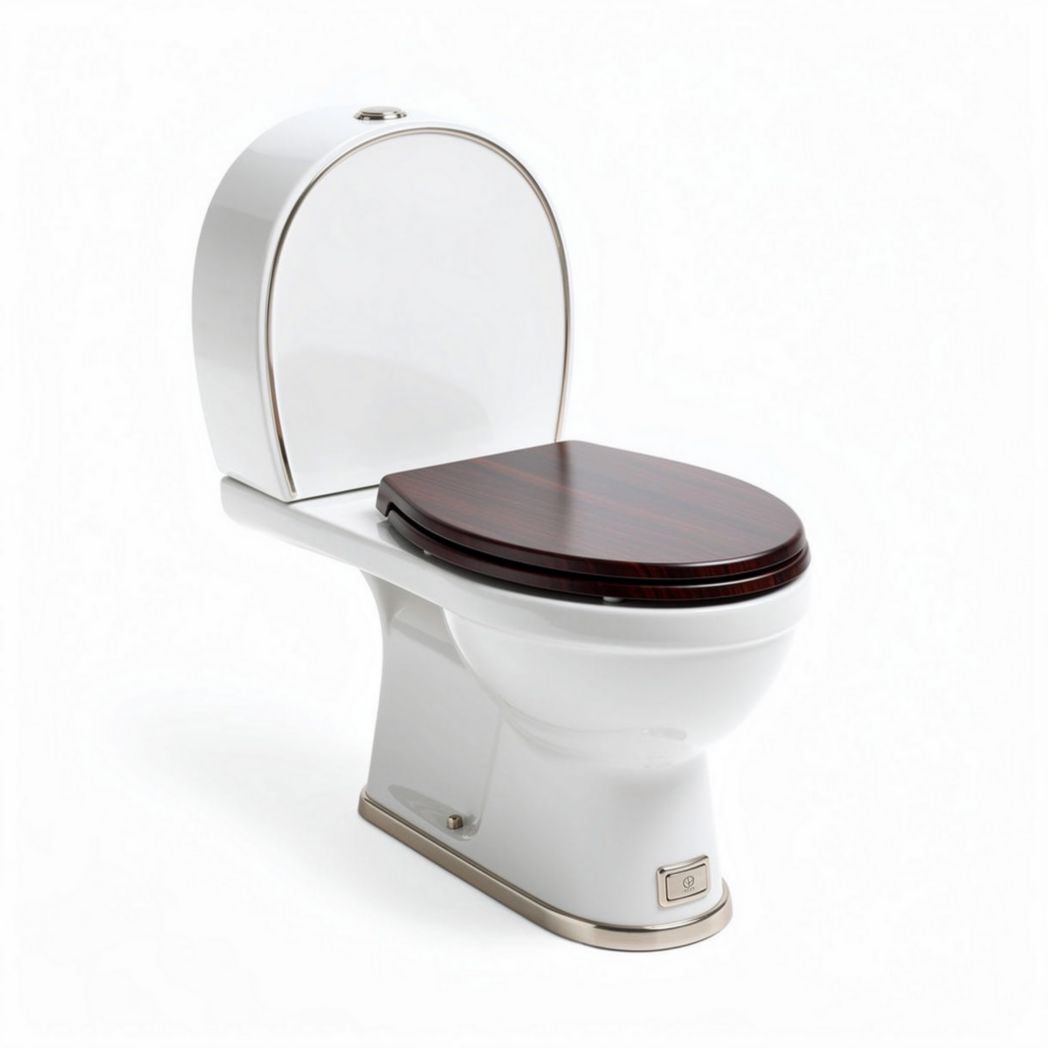 Toaleta ceramiczna z drewnianą przykrywką 70 x 40 x 45cm z systemem spłukującym