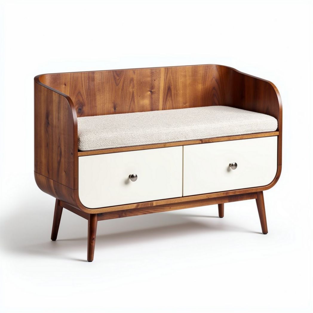 Sofa z drewna z poduszką i szufladami 120 x 60 x 80cm brązowa