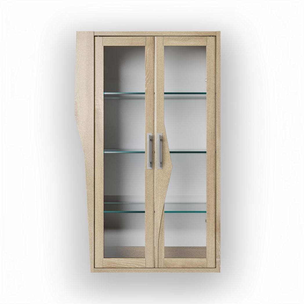 Szafka wisząca z szklanymi drzwiami w kolorze jasnego drewna 80 x 40 x 120cm
